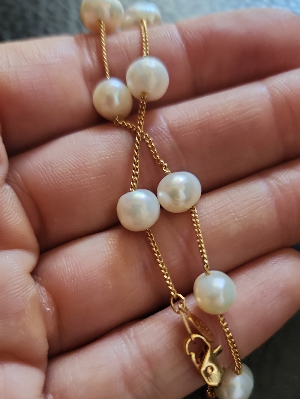 W. Lind Gold Electroplate Pearl Link Bracelet - Elegant White Pearl Chain
